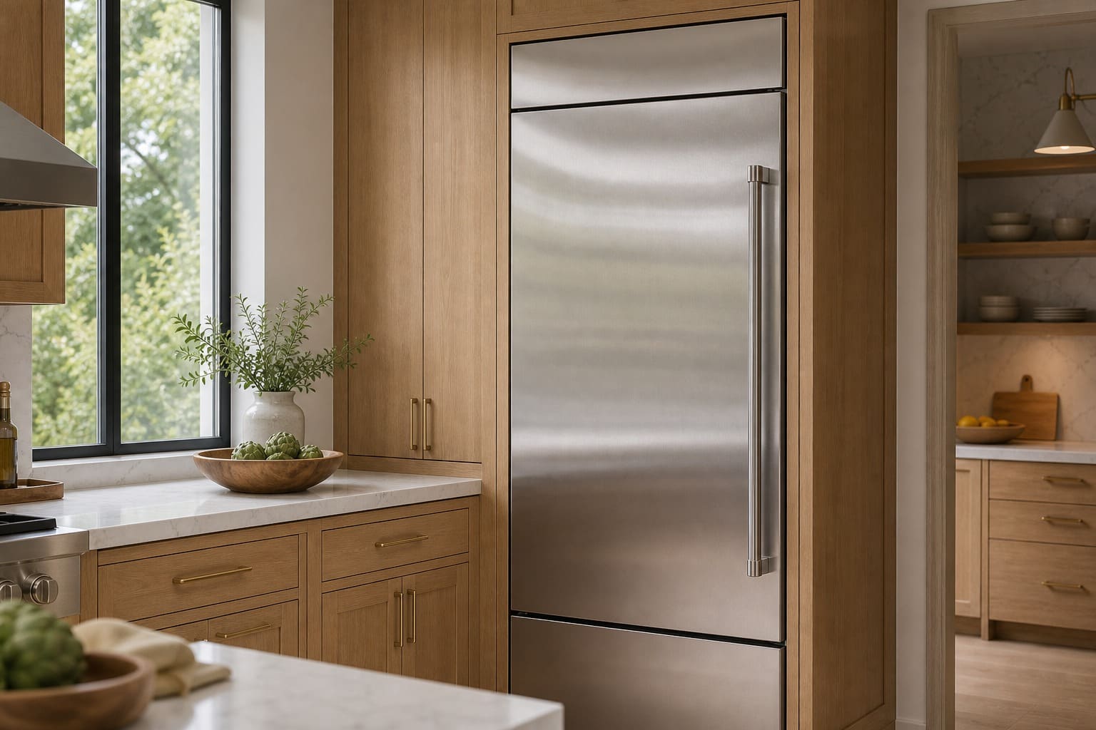 Built-in Viking refrigerator column serviced in a Montclair Oakland Hills kitchen